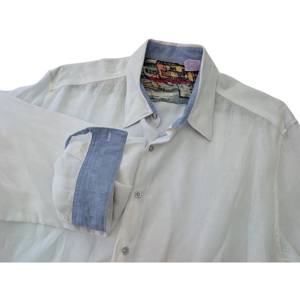 Robert Graham Mens White 100% Linen Long Sleeve Button Down‎ Shirt Size XL